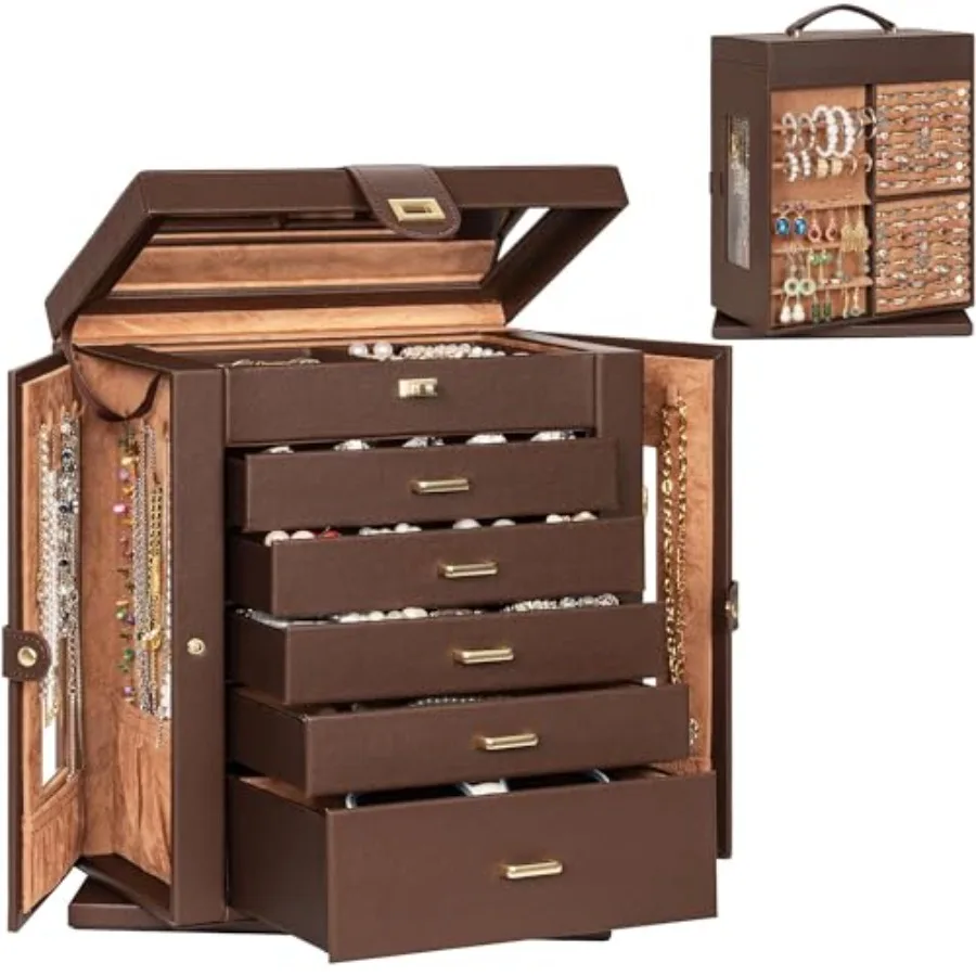 360 Rotating Jewelry Box 6-Tier Organizer Functional Jewelry Storage Case for Women Girls Ring Necklace Earring Bracelet Holde