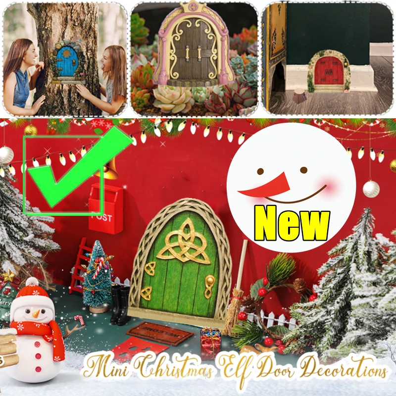Puerta de hadas de elfo 3D, puertas de árbol de jardín en miniatura, arte de patio en miniatura, puertas de jardín de madera para el hogar, decoración navideña, accesorios para casa de muñecas