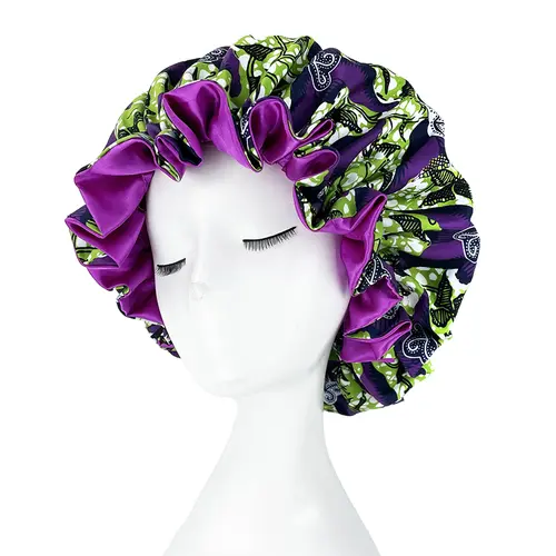African Pattern Print Bonnet Hijabs Hat Women Night Sleep Cap Double Layer Satin Turban Extra Large Head Wear Lady Head Wrap Hat - Image 4