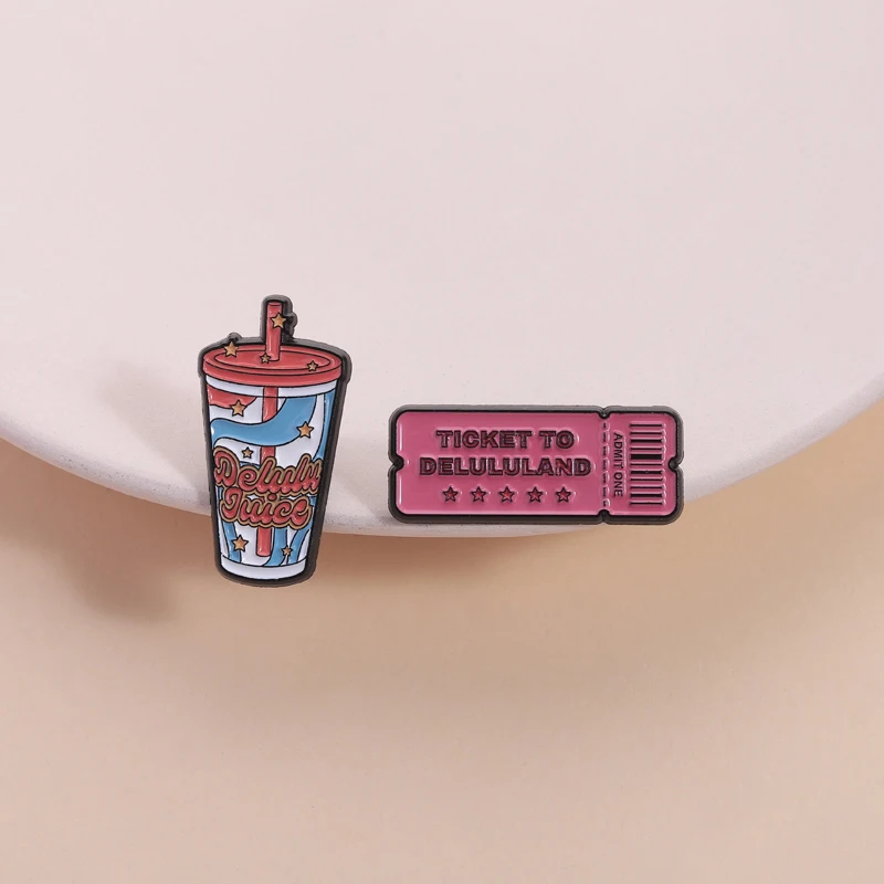 Delulu Fantasy Pin Retro Meme Style Ticket To Delulu Land Delulu Juice Design For Daydream Lovers Backpack Jacket Decor