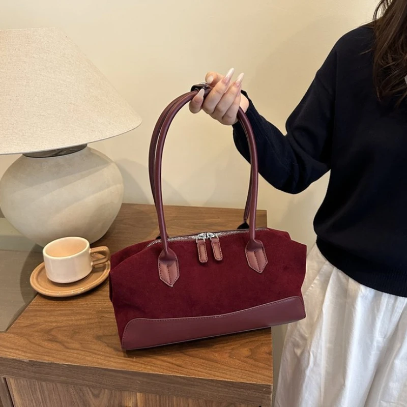

Faux Suede Solid Color Fashion Tote Bags 2026 Brand Large Capacity Bags for Women Autumn Casual Commuting Versatile Handbags