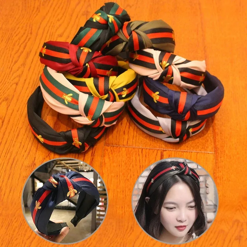2025 موضة جديدة هيرباند عقال للنساء موضة عمامة مخطط رباط شعر نمط النحل طباعة إكسسوارات الشعر #1