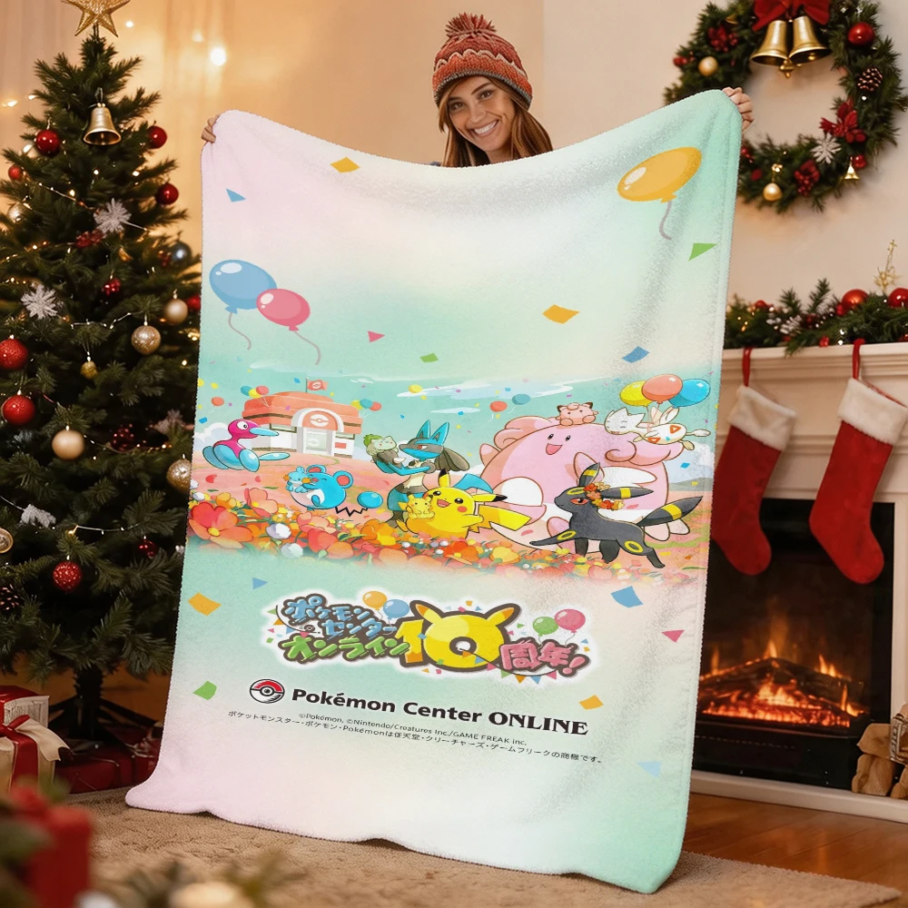 Pokemon Pikachu Gengar Bulbasaur Charmander Squirtle Psyduck Flannel Throw Blanket Soft Warm Blanket for Sofa Bed Home Decor Gif