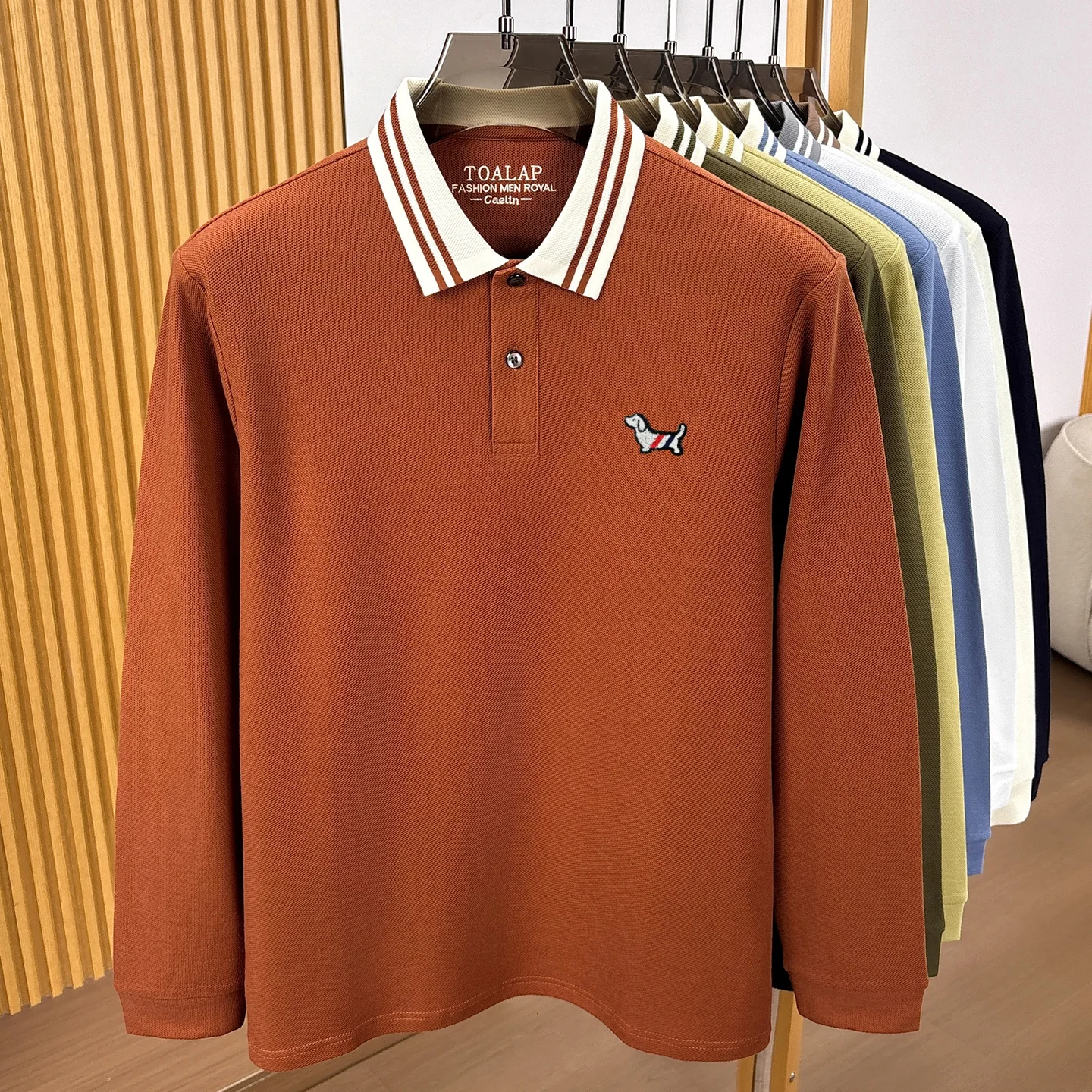 100% Baumwolle Luxusmarke Langarm-Poloshirt Herrenmode neue Freizeitmode niedliche Welpen-Stickerei Komfort Frühling Herbst T-Shirt – Detail 16