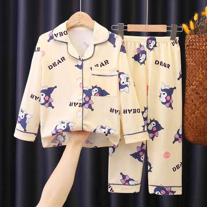 Sanrio Cinnamoroll Children Pajamas Set Long-Sleeved Cartoon My Melody Kuromi Autumn Anime Sleepwear Suit Student Kids Clothes