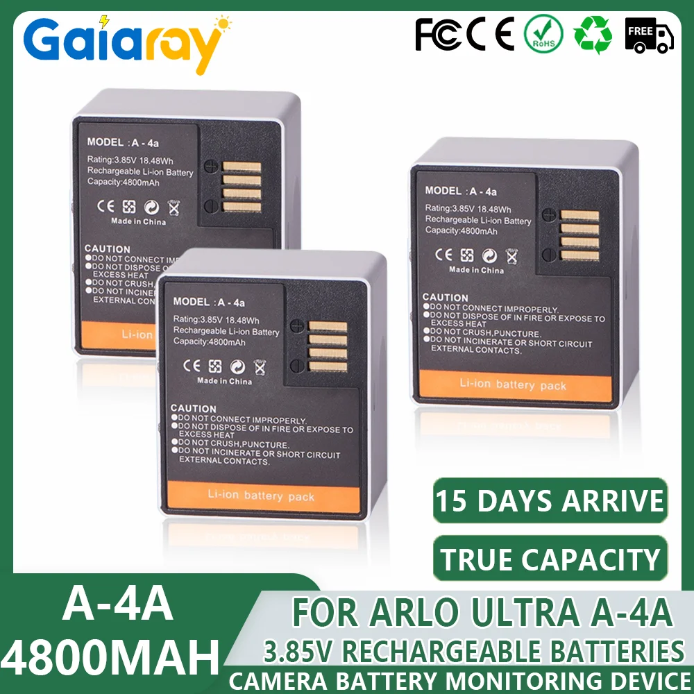 Batteries rechargeables 4800mAh pour Arlo Ultra Arlo Ultra 2 Arlo Pro 3 Pro 4 A-4A VMC4040P, appareil de surveillance des Batteries d'appareil photo