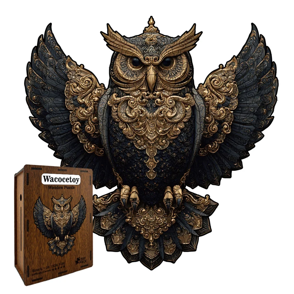 

Black Gold Vintage Owl Wooden Puzzle Money Bank Stress Relief Puzzle Toy Unique Home Decor Gift Jigsaw HG91