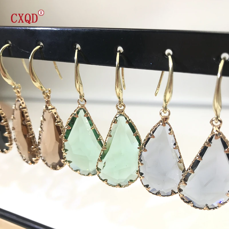 Fashion Colorful Transparent Crescent Water Drop Glass Pendant  Crystal Earrings For Women Girls Party Jewelry Wholesale Gifts