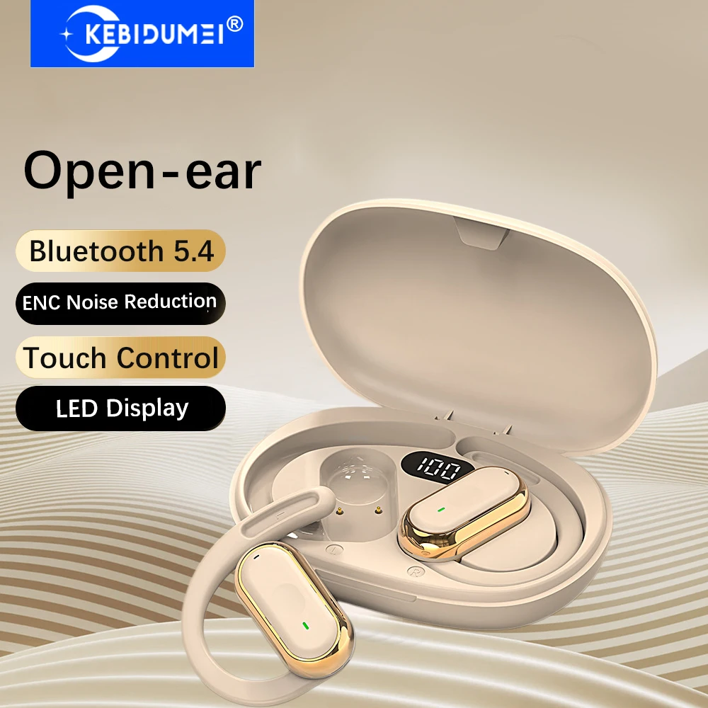 KEBIDUMEI Bluetooth 5.4 Headphones Open-Ear Earphones IPX6 Waterproof Ear Hook Headsets HiFi Stereo Sports TWS Wireless Earbuds