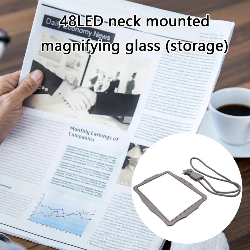 

48 LED Magnifier with Hands Frees Designs & Rechargeable Battery Hands Frees Magnifier Easy Carry for Precisions Tasks M4YD