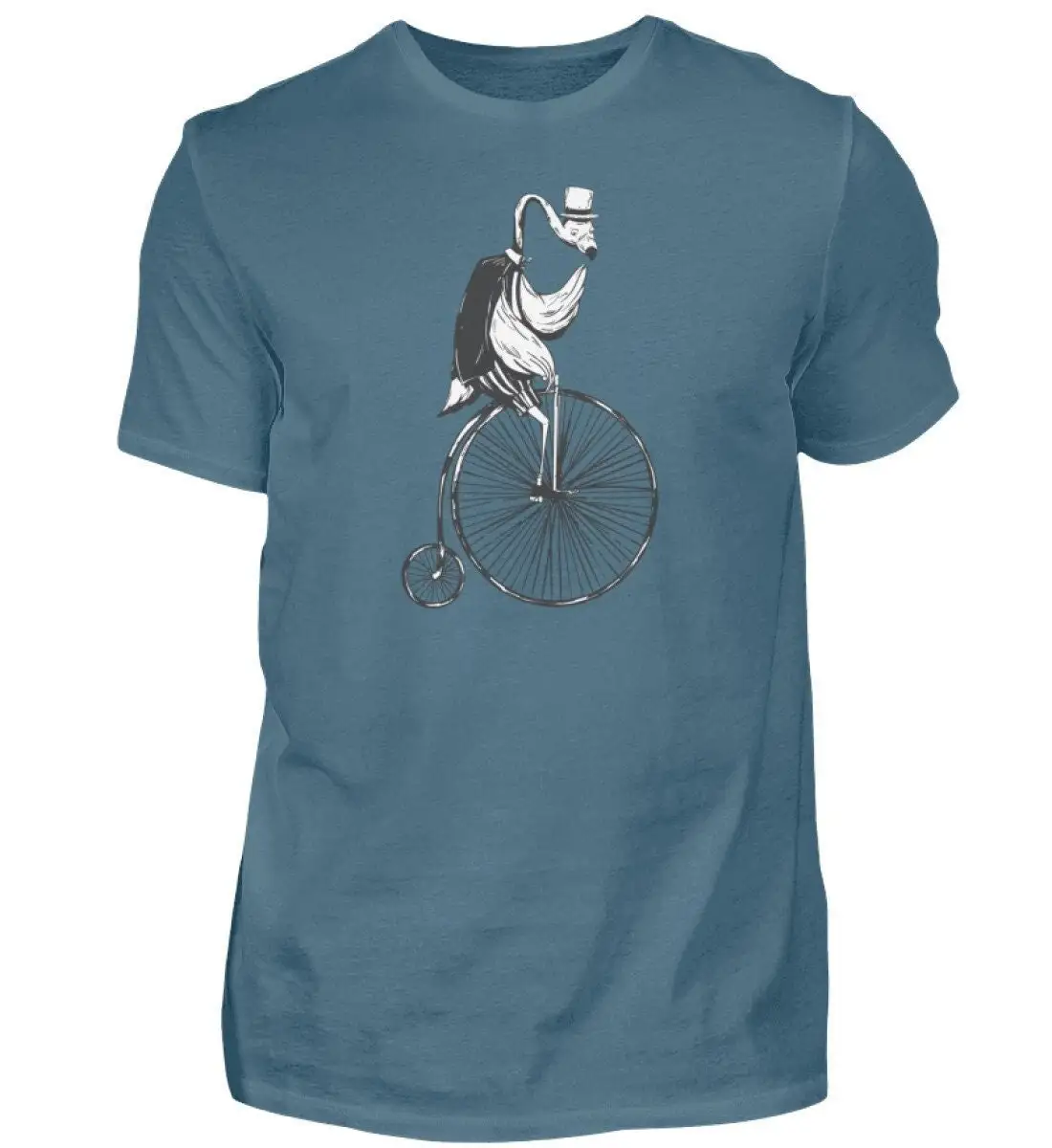 Flamingo on a bike t shirt men's funny animal motif graphic man bird