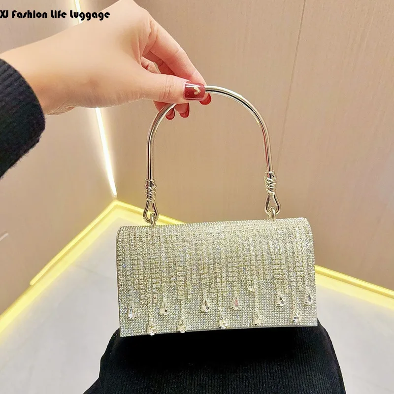 New Inlaid Water Diamond Handheld With Tassel Style Small For Women's Diagonal Cross Banquet Bagсумкаженская sac de luxe femme