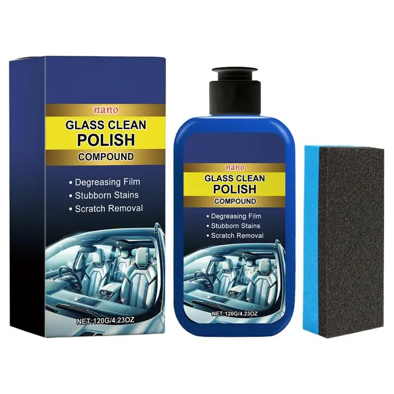 Auto Glass Clean Polish Compound Powerful Car Glass Coating Oil Film Cleaners Fog Proof Waterproof Polish Compound With Sponge