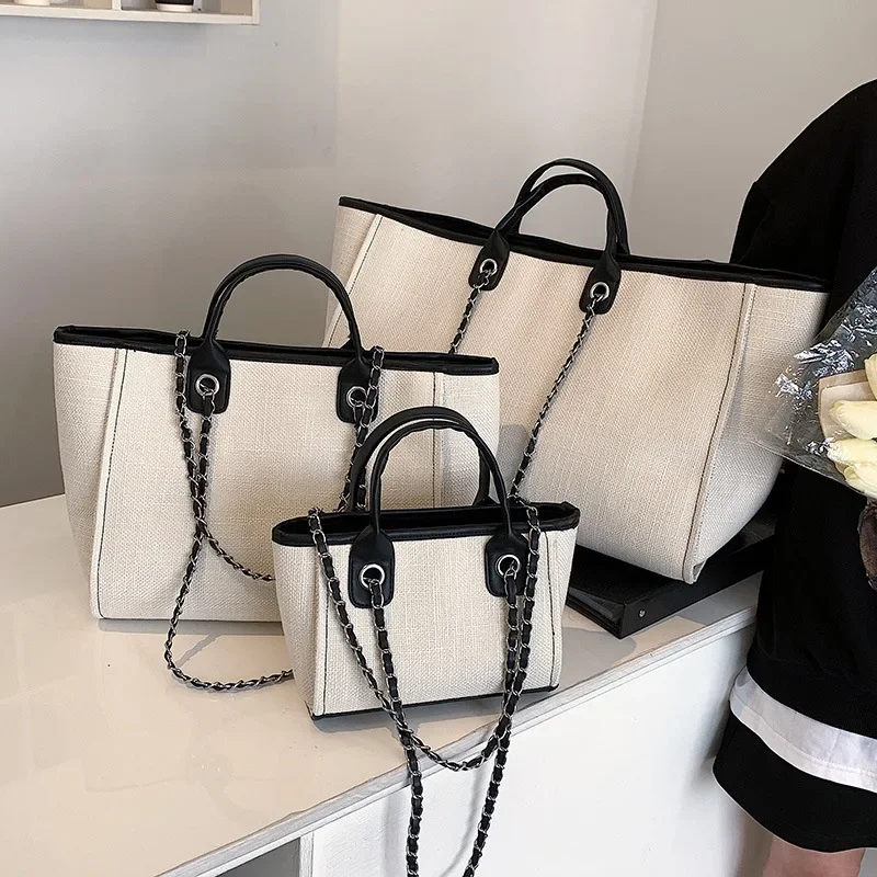 

Women's Large Capacity Canvas Tote Bag Designer Female Chain Shoulder Crossbody Bag Travel Shopping Bag Quality Sacs À Main