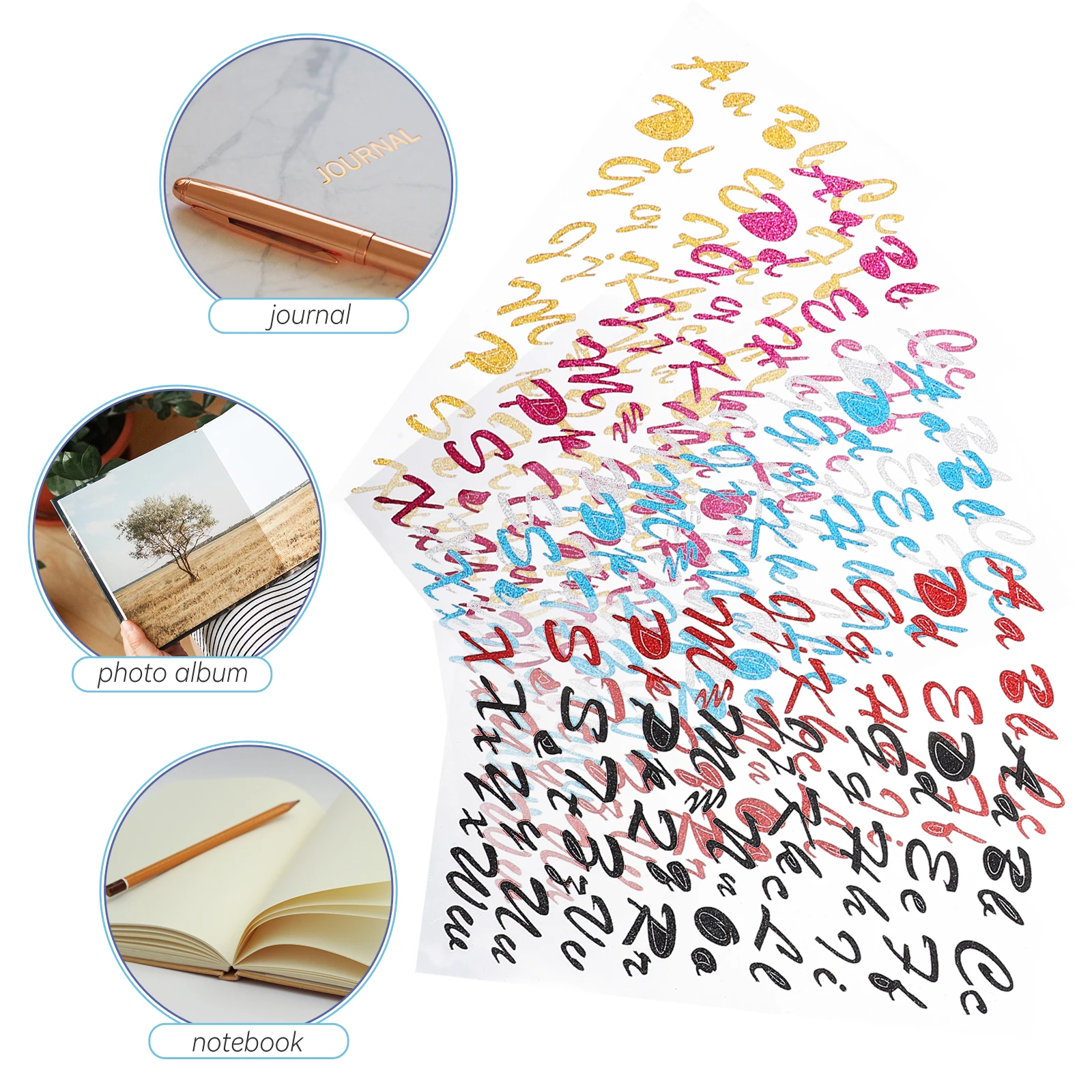 

6 Sheets Powder Letters Numbers Decals Self Adhesive Small Decorative Numbers Stickers Craft Supplies Scrapbook Stickers