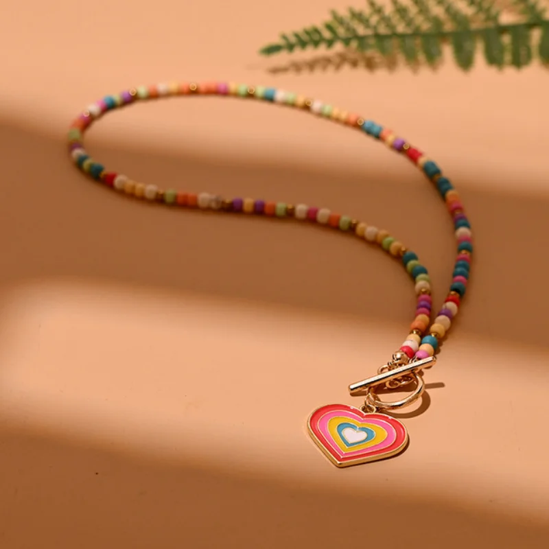 Colorful Stone Bead Choker Necklace for Women Stainless Steel Chain Fashion  Evil Charm  Daily Jewellery Accessories Gift