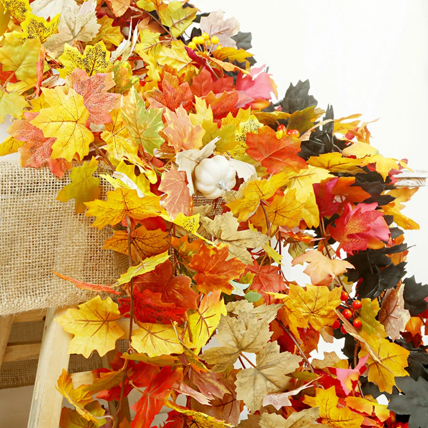 

Thanksgiving Day Decor Vine Simulated Maple Leaf Vine Ornament For Dining Table Fireplace Harvest Festival Christmas Party Decor
