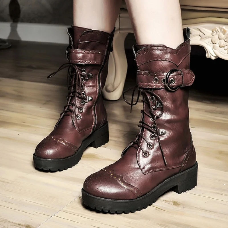 Handsome Women's Boots British Trend Thick Bottom Belt Buckle Short Plush Lining Warm Boots Woman Autumn Winter Shoes