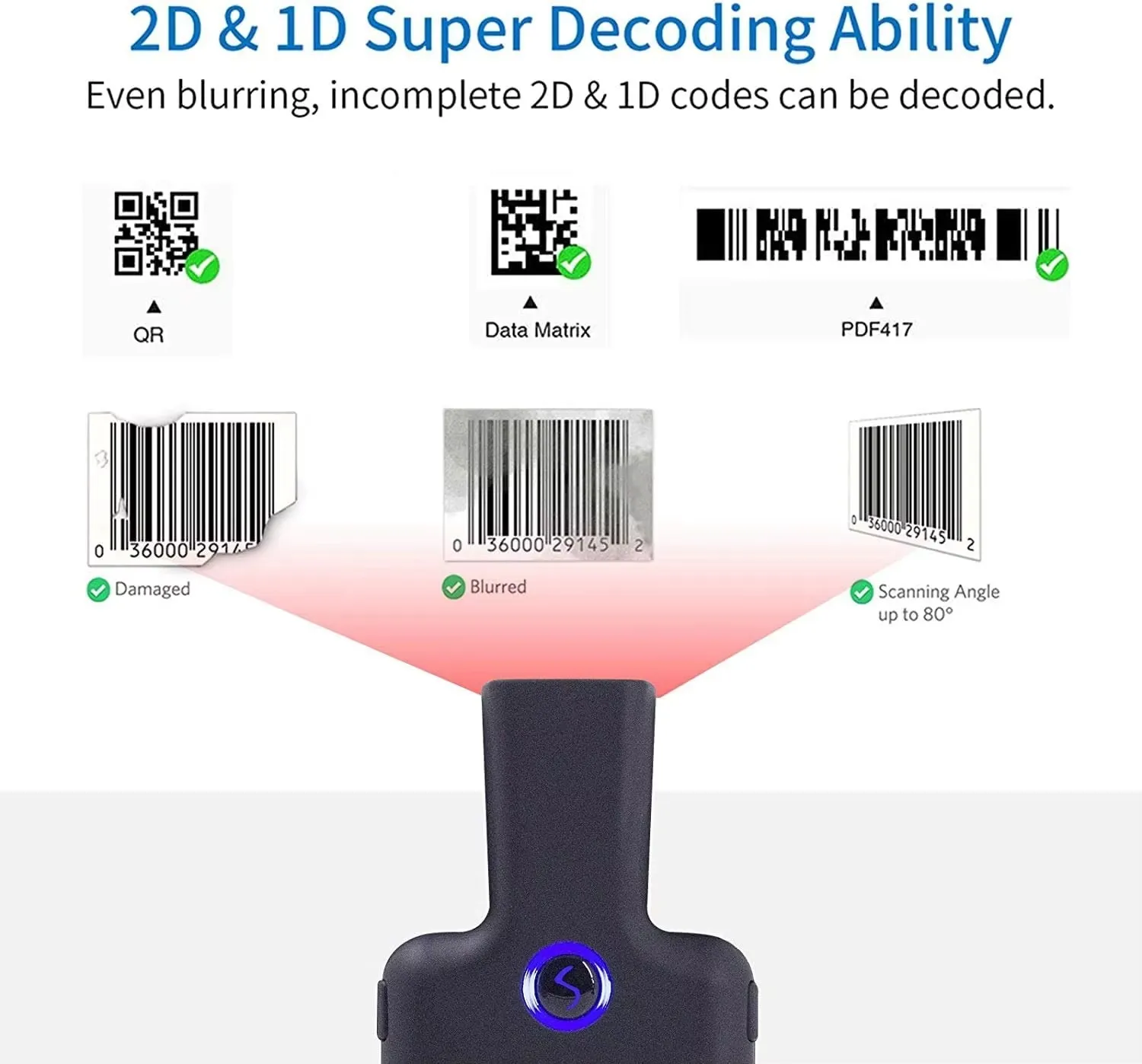 2D Phone Back Clip Bluetooth Barcode Scanner Portable Barcode Reader Data Matrix Code 1D 2D QR Scanner Android IOS System