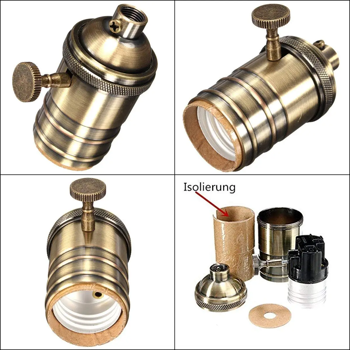 6 Colors Retro Copper DIY Lampholder With Switch E26 E27 Edison Vintage Lighting Screw Socket Antique Brass Lamp Holder Fixture