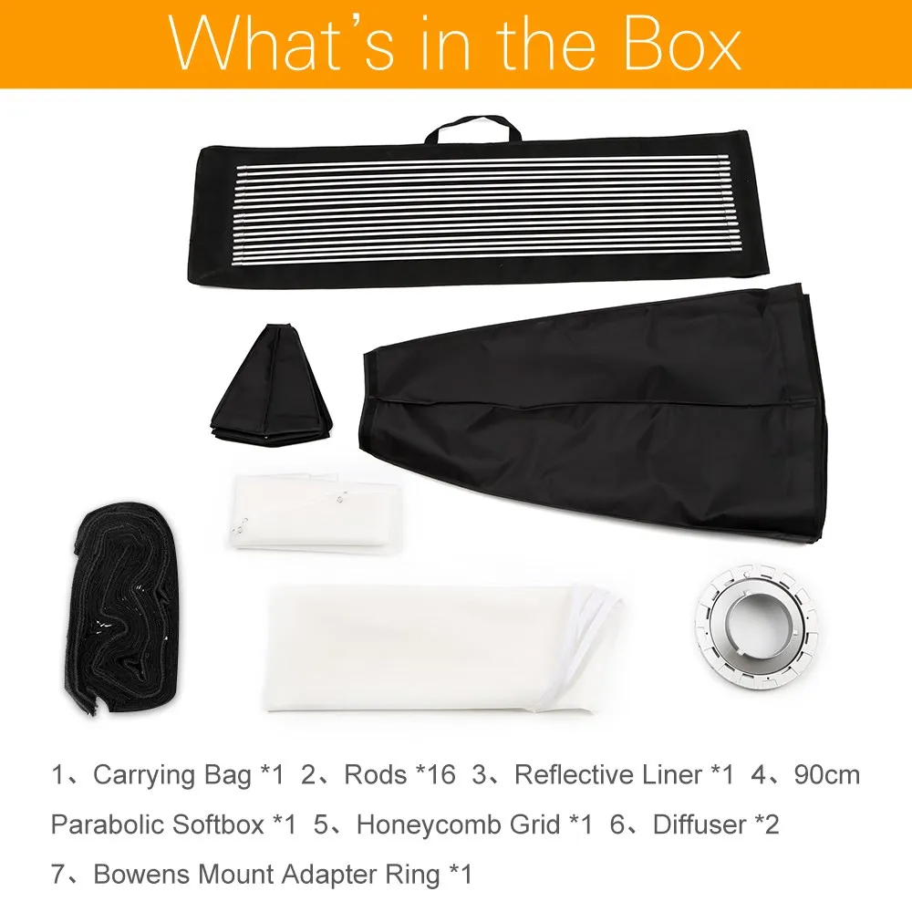 Godox Portatile P90L 90CM Profondo Parabolico Griglia A Nido D'ape Softbox per Bowens Elinchrom Mount Studio Flash Riflettore Softbox
