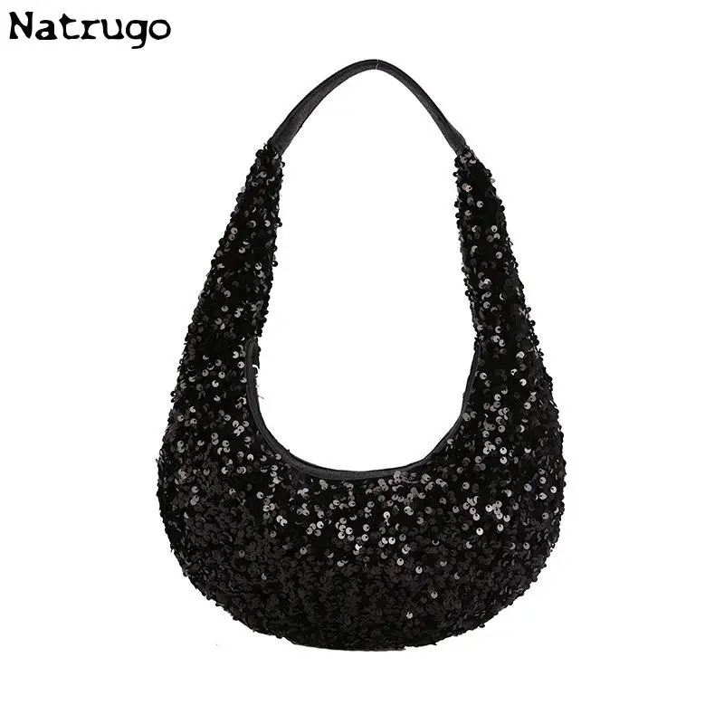 Sequin Crescent Pouch Underarm Bags For Women 2023 Luxury Designer Korean Fashion Party Handbags Trend Shoulder Bag