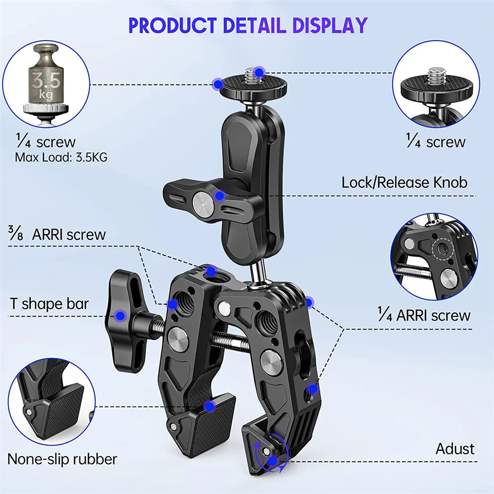 Hot Metal Super Clamp with 360 Ball Head Magic Arm Clamp with 1/4