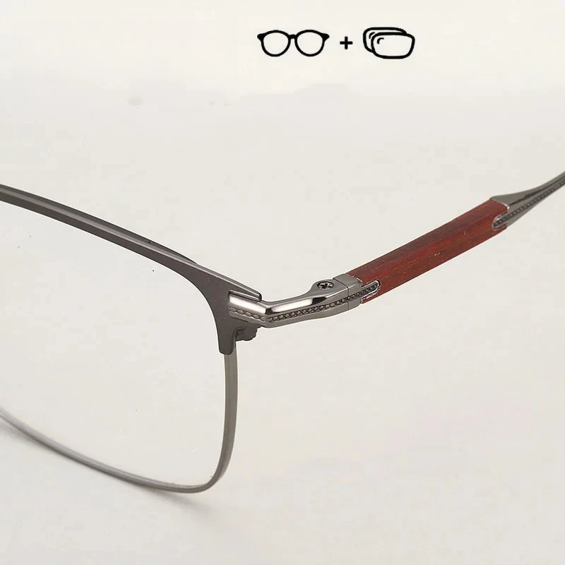 OLLYMURS النظارات الطبية الرجال كبيرة الحجم نمط الأعمال الخشب التيتانيوم الإطار البصري قصر النظر مد البصر النظارات