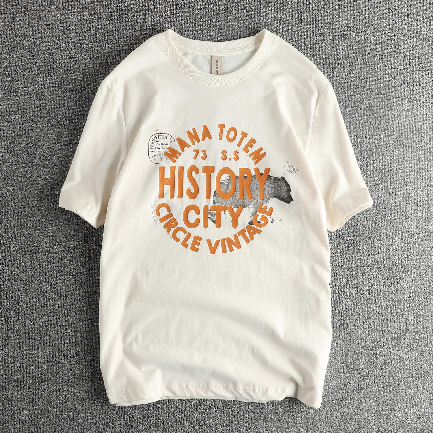Retro letter pattern short-sleeved T-shirt men's combed cotton comfortable round neck youth summer half-sleeved T-shirt