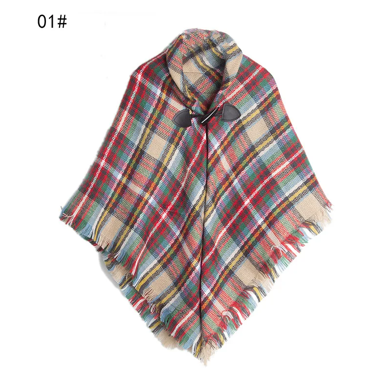 Filles enfants gland Plaid enveloppes écharpe automne hiver tricoté chaud châle enveloppes pull chandails enfant corne bouton Poncho Cape Cape