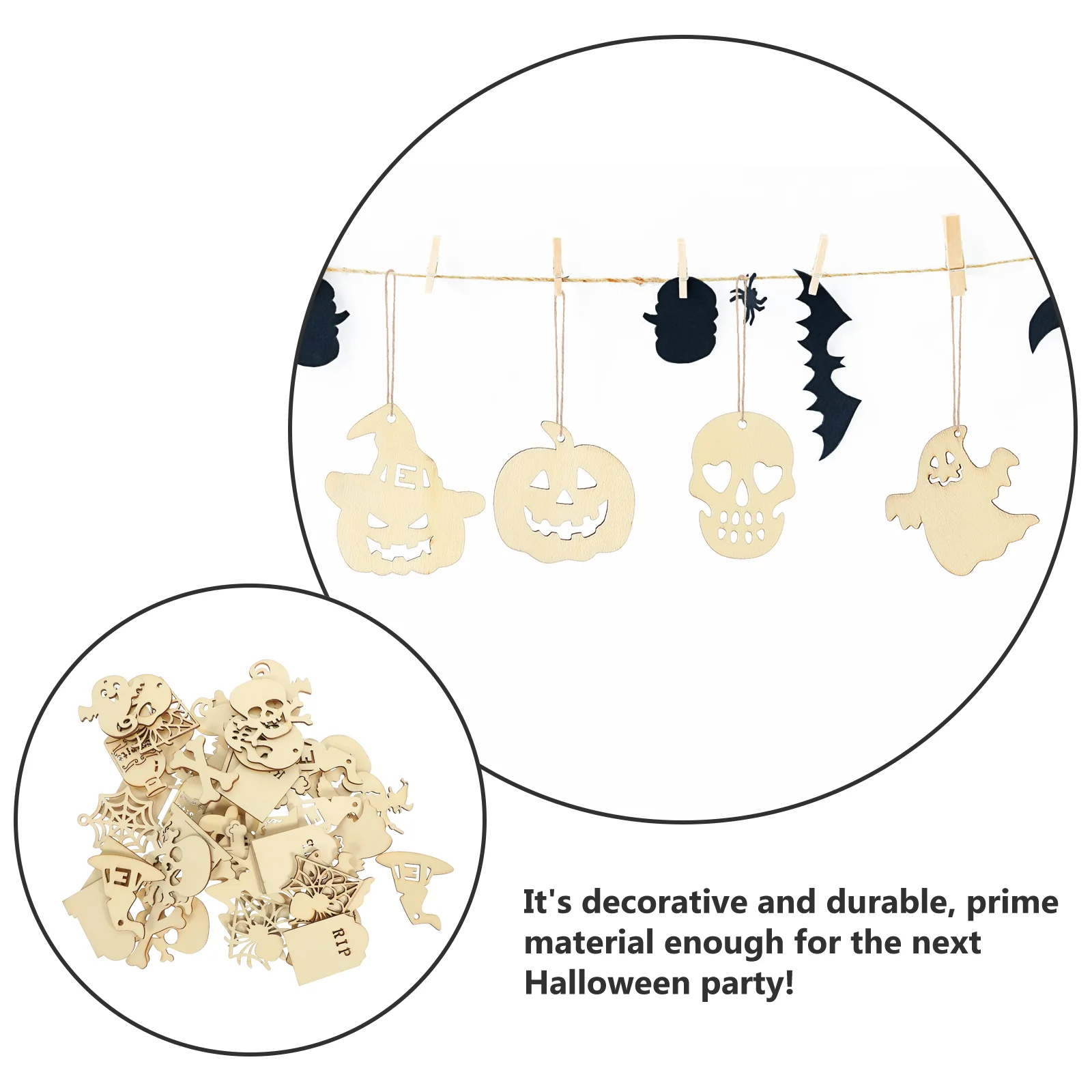 50 pezzi decorazioni per la casa ciondolo in legno di Halloween Layout per feste fette appese di zucca fantasma