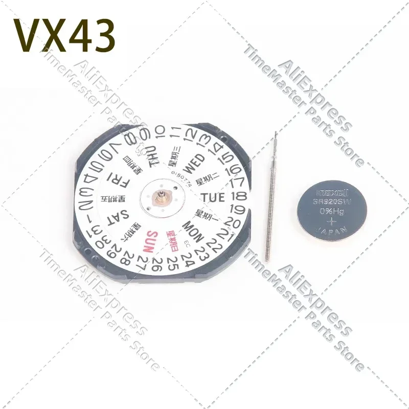 New VX43 quartz movement Double calendar VX43E movement Three hands watch movement replacement parts