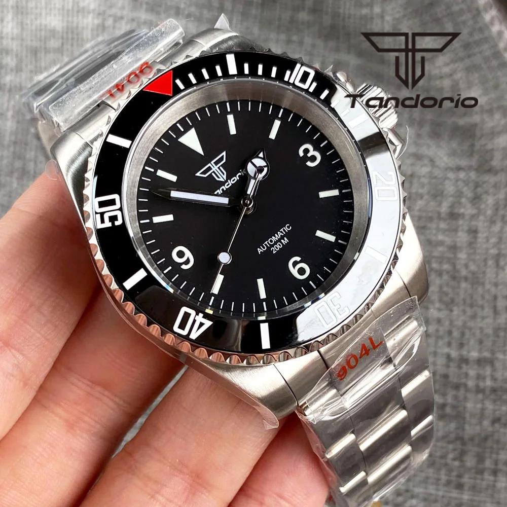 Tandorio Saphir mechanisch NH35 PT5000 Miyota8215 wasserdicht 40 mm Herren-Automatikuhr Keramiklünette Gleitschließe schwarzes Zifferblatt