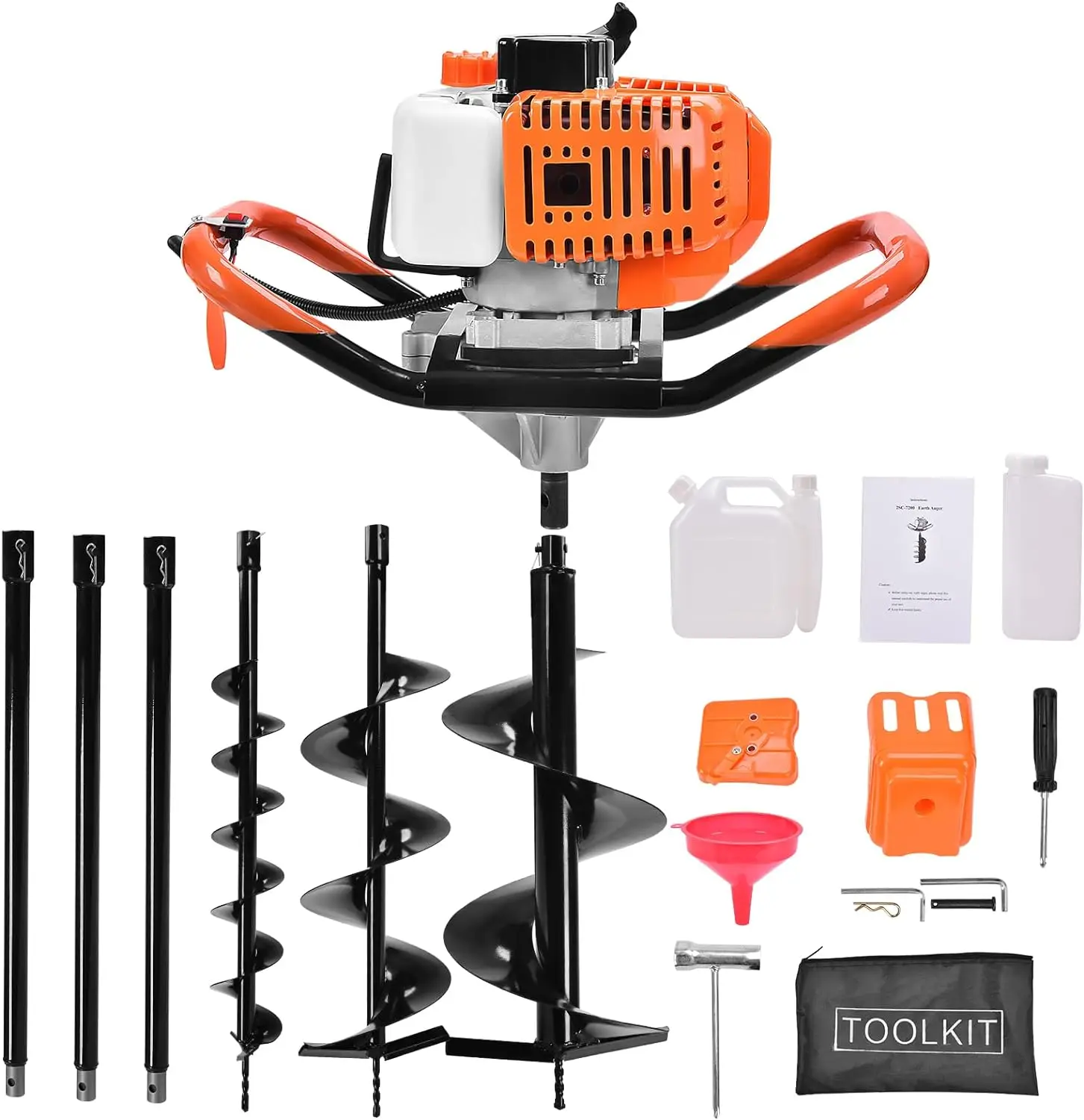 52CC Earth Auger Post Hole Digger Gas Powered Auger with 200mm Earth Drill Bits Multi-purpose Earth Auger Drill