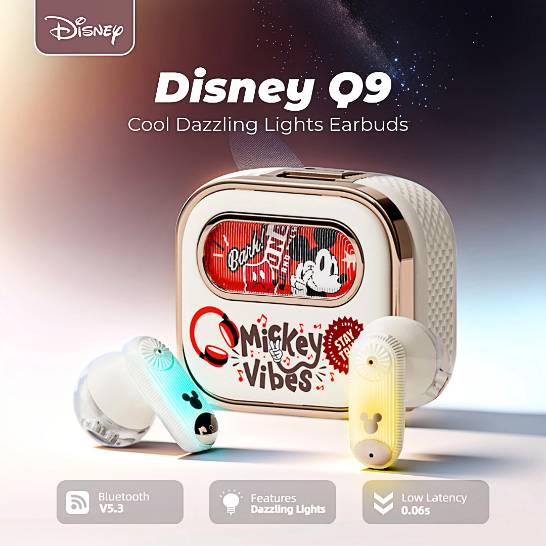 Disney Mickey Mouse Earbuds TWS Dazzling Lights Wireless Bluetooth 5.3 Earphone Noise Cancelling Low Latency Gaming Headphones