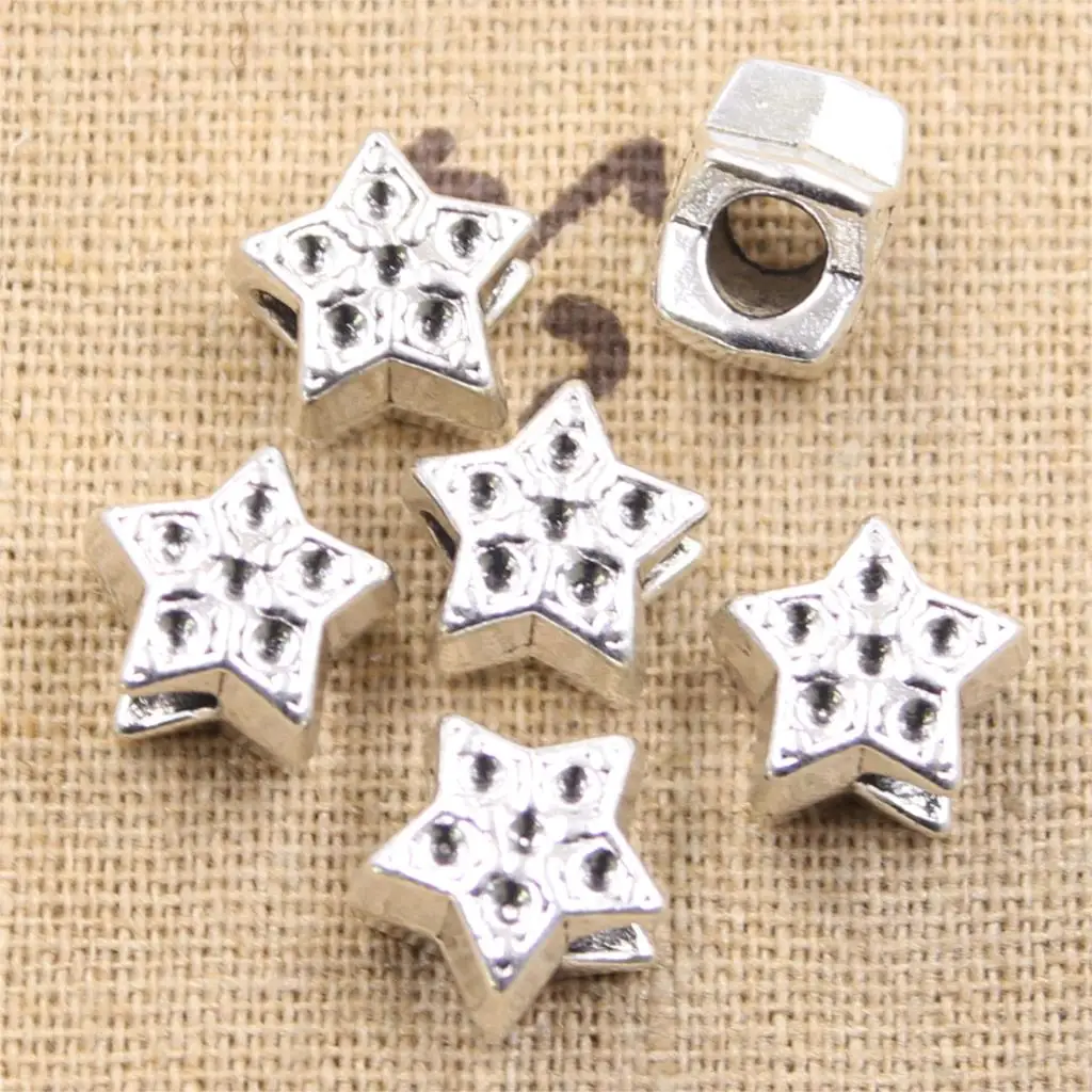 10pcs 12x12x9mm Star 4.5mm Big Hole Antique Silver Color Beads Charms Fits Diy Charms Bracelet Jewelry Beads DIY Making fit