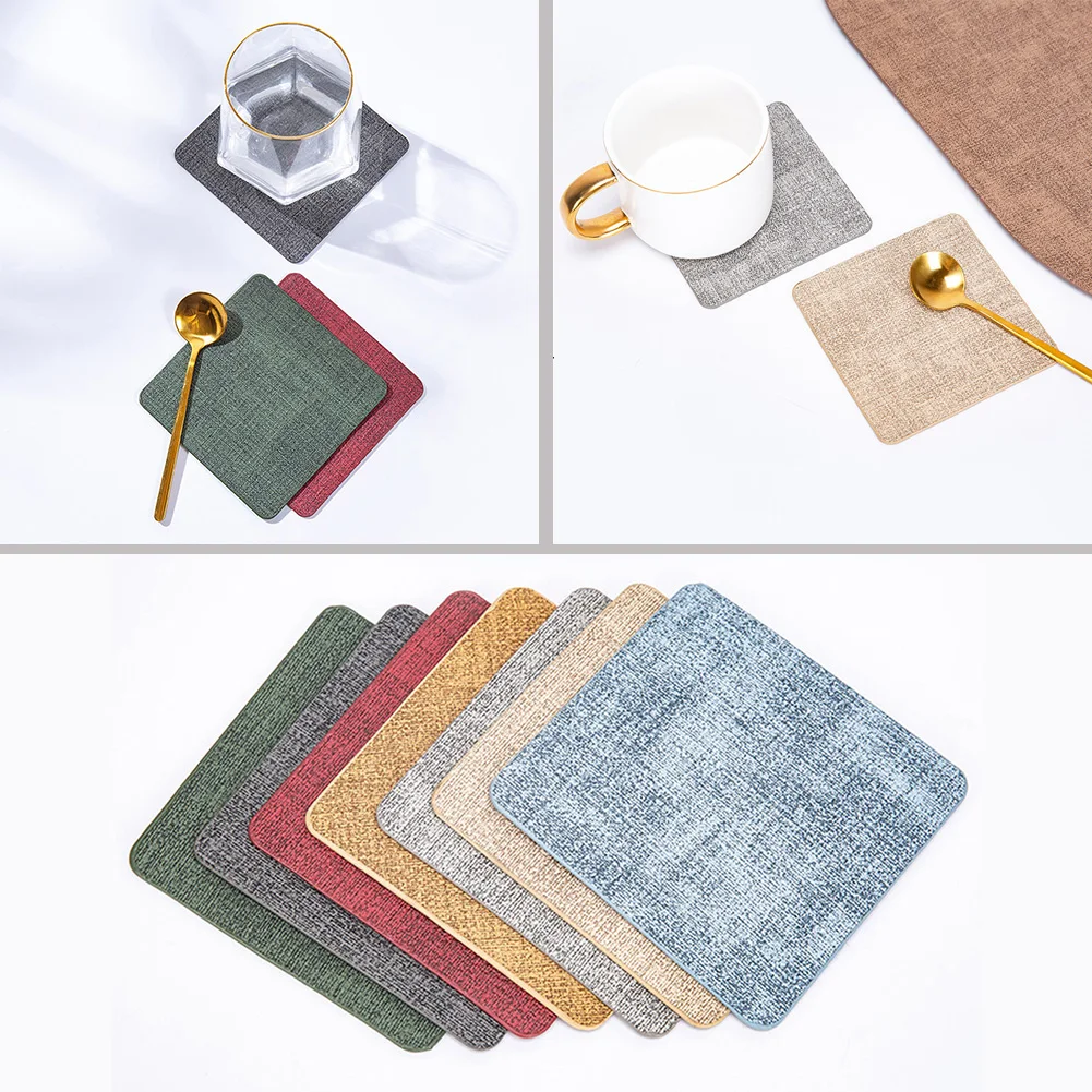 1 pcs Cloth Grain PU Leather Waterproof Mat Table Placemats For Table Mat Oil Proof Kitchen Hot Pad Drink Coaster Decoration