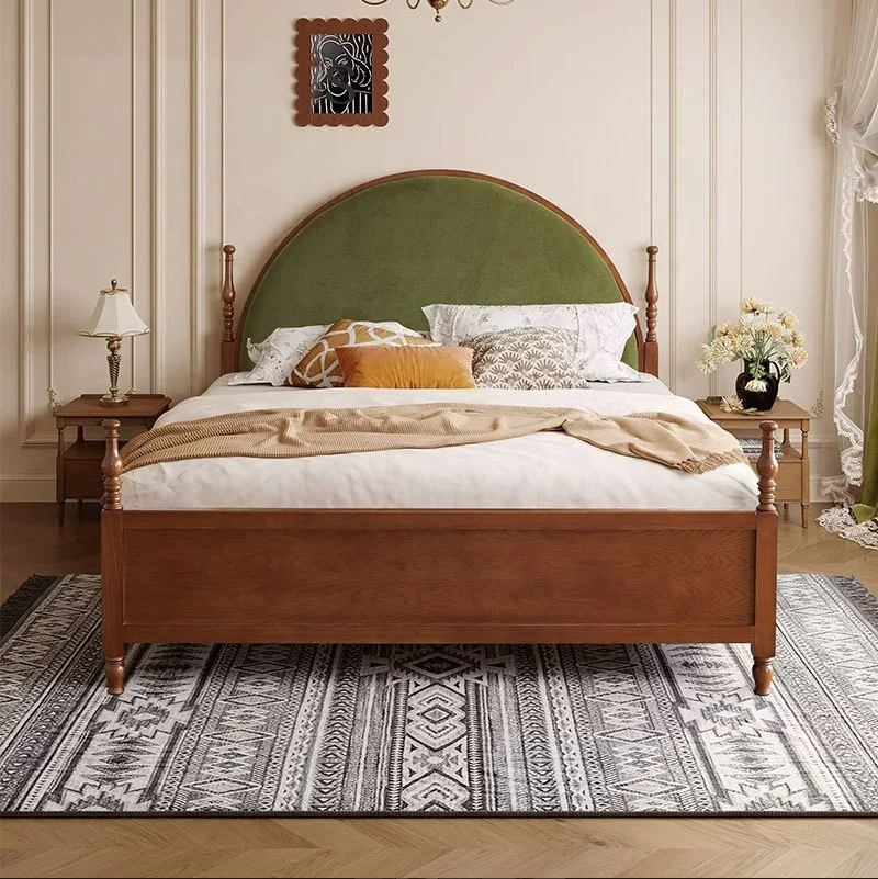 

#$American Luxury High End Wooden Double Bed, New Style American Wood Bed Design, Premium Solid Wood Bedroom Furniture