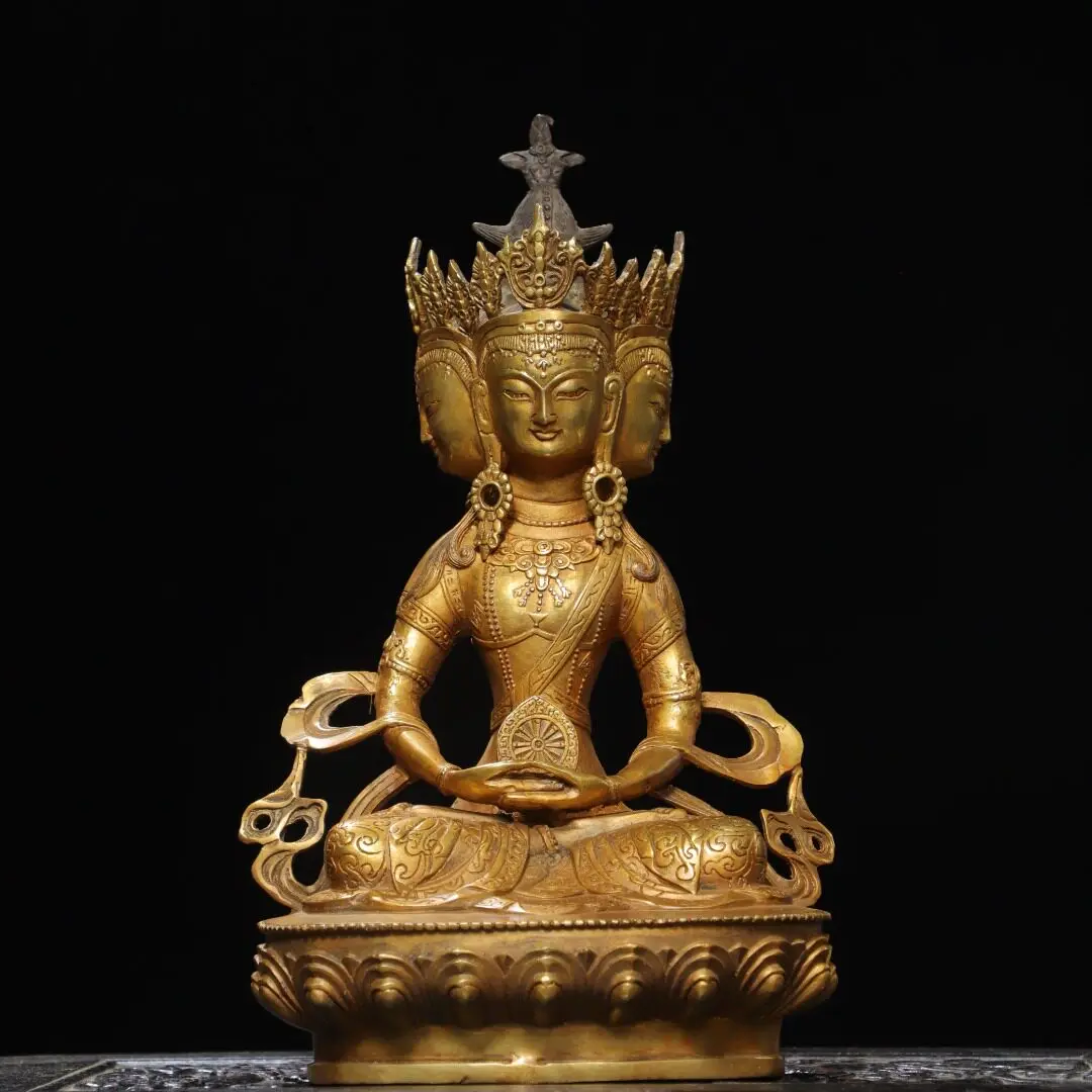 Pure Copper Nepali Tibetan Vajrayana Vairocana Four-faced Buddha Mahavairocana Zodiac Monkey Sheep Protector