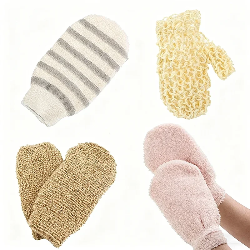 1Pc Exfoliating Hemp Bath Glove Natural Bamboo Fiber Deep Clean Double-Sided Remove Dead Skin Scrubber Mittens Bath Supplies