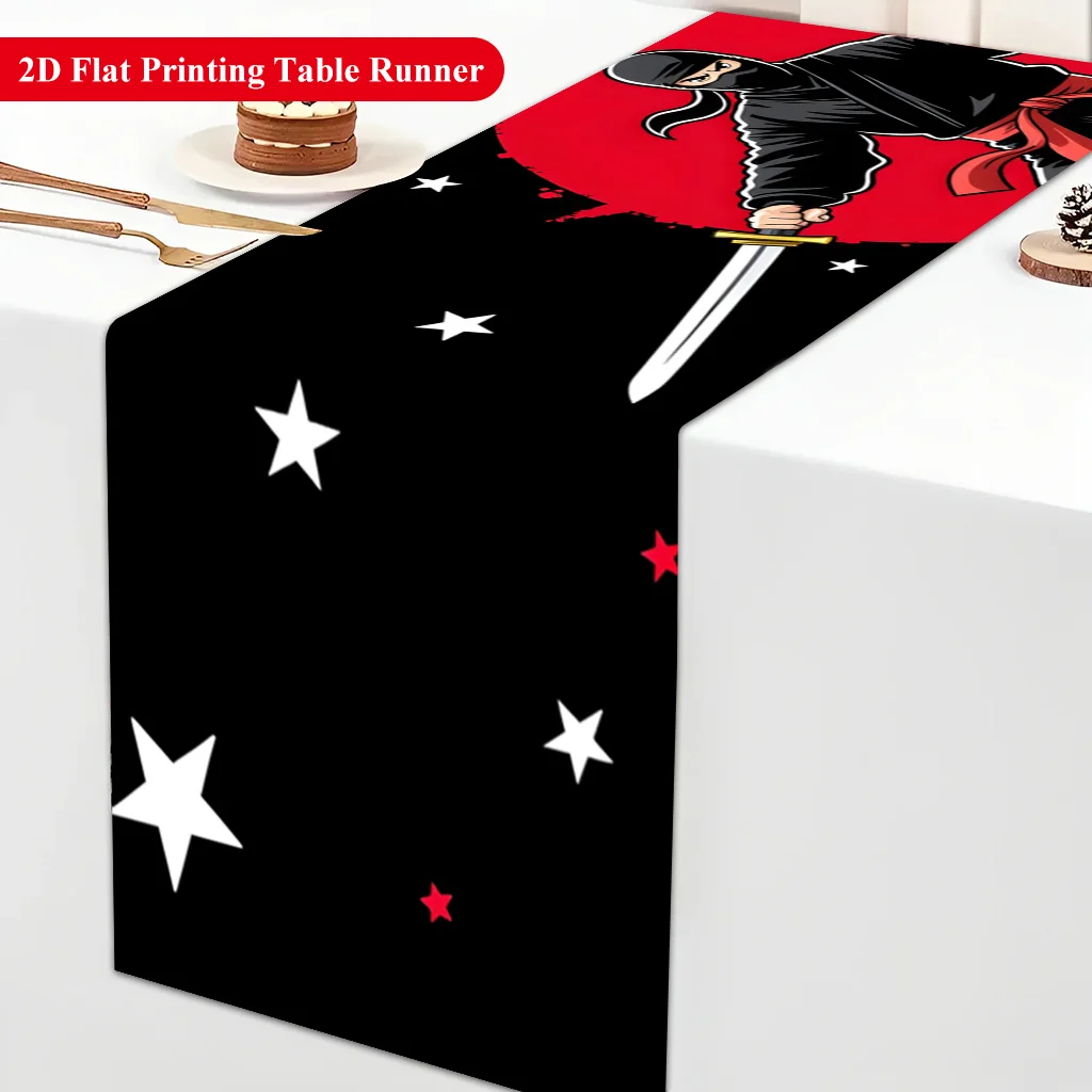 Ninja Holding Two Swords Rectangular Table Runner - Japanese Anime Style Party Dining Table Flag Home Holiday Desktop Decoration