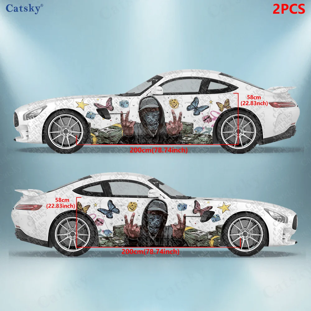 2pcs Wealth Master Car Side Decals, Self-Adhesive PVC Waterproof & Scratch-Resistant Stickers, Fashionable Decals