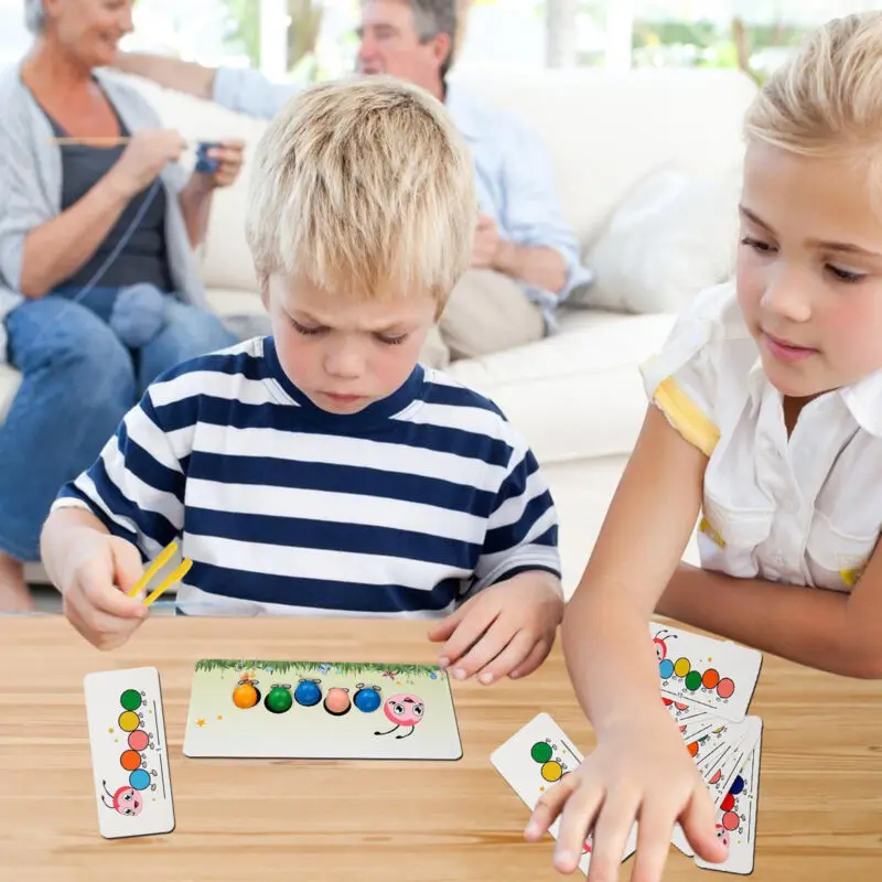 Puzzle de perles à clip en forme d'arc-en-ciel pour enfant, jouet en bois, ver, pilier, couleur anthracite, jeux de société, triage de documents, jeu d'association