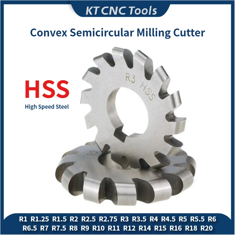 HSS Convex Semicircular Gear Milling Cutter R1-R20 Concave Arc Cutter Concave Radius Cutter Head Half Circle Groove Processing