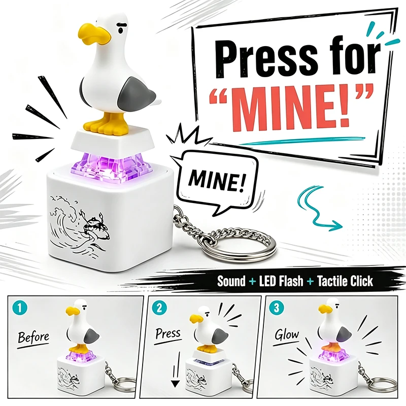 Seagull Mine Button Keychain with Sound Rechargeable Keyboard Clicker Fidget Toys Adults Keyboard Clicker for Fun& Stress Relief