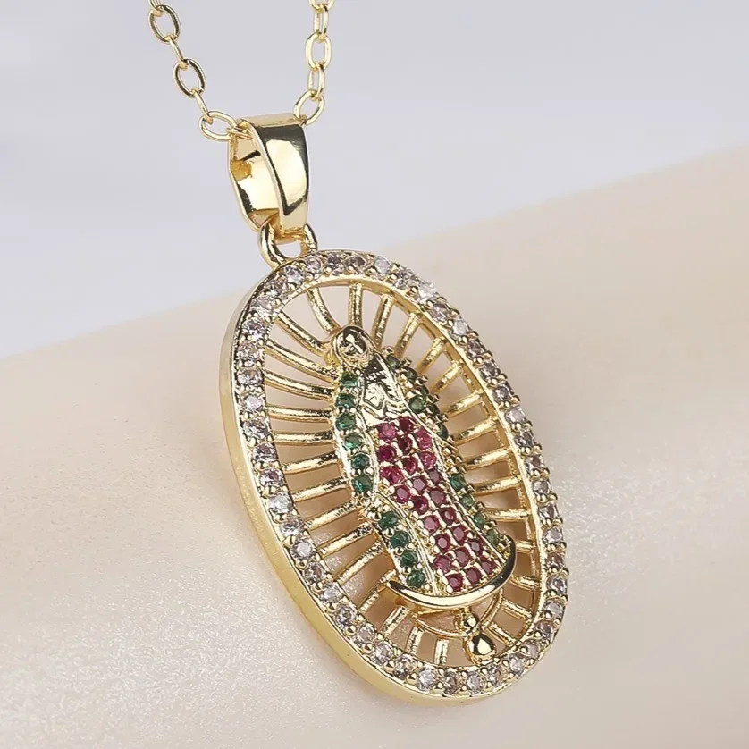 New Arrival 19 Styles Copper CZ Virgin Mary Necklaces For Women Men Crystal Necklace Long Chain Catholic Jewelry Gifts