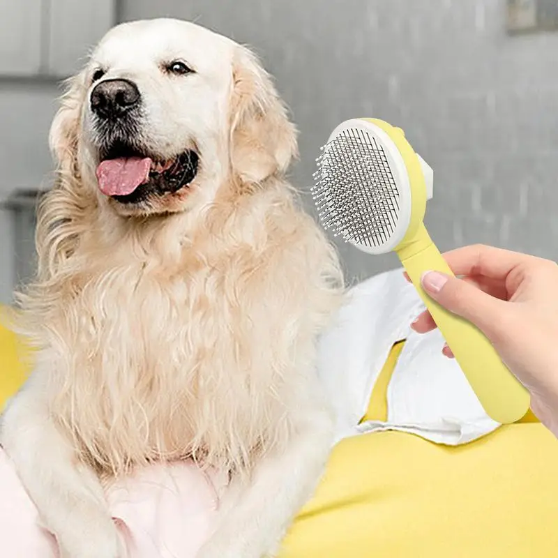 Auto limpeza Cat Grooming escova, cabelo emaranhado Slicker, cabelo leve massagem pente, botão de liberação, pet