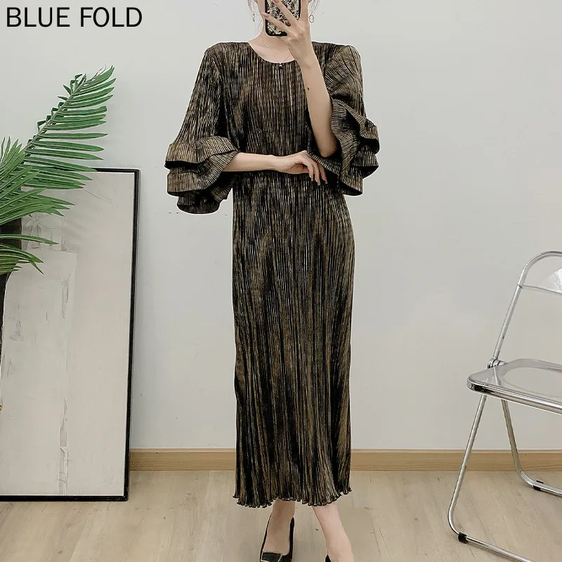 

MIYAKE Pleated Dress Autumn and Winter New Style Dress Popular Women's Clothing PLEATS High Quality Clothes Elegant Vestido