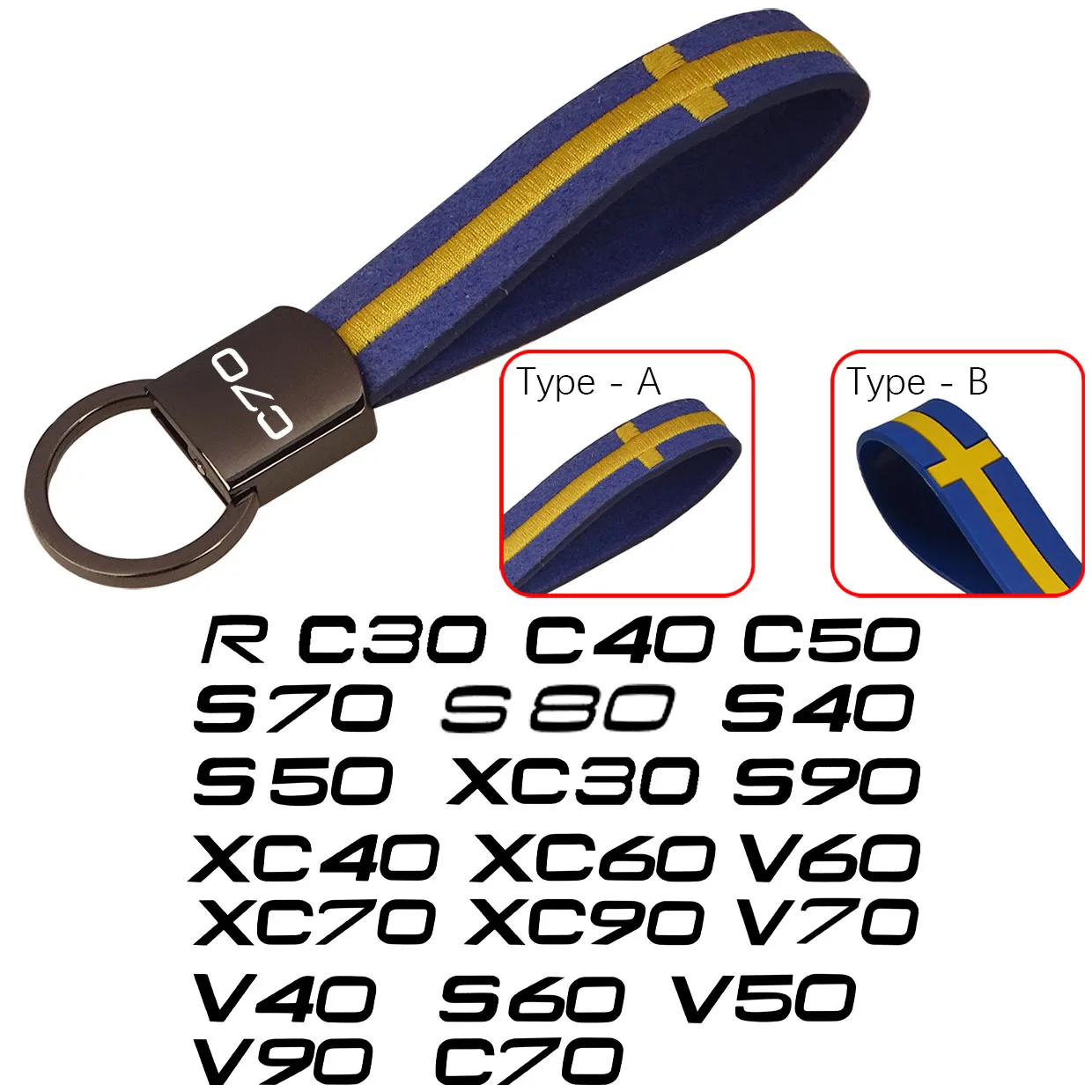 Swedish Flag Style Keychain FOR Volvo R DESIGN XC90 XC60 XC70 C60 XC40 V40 S90 S80 S60 S50 S40 C70 C40 C30 S70 C90 Accessories