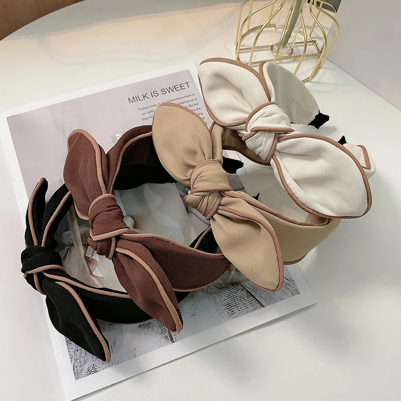 New Style Simple Color Package Rabbit Ear Hairbands Woman, Wide-brimmed Bow Headband Fashion Pressure  Hair Accessories